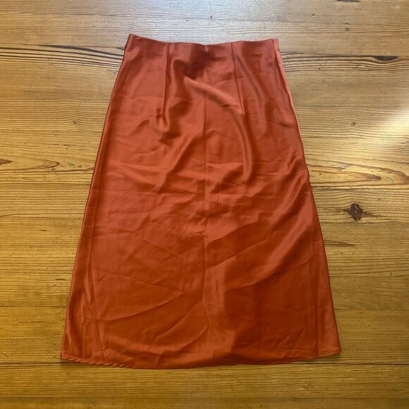 Rachel Zoe burnt orange elastic waist satin midi skirt SIZE 6 - Picture 5 of 5